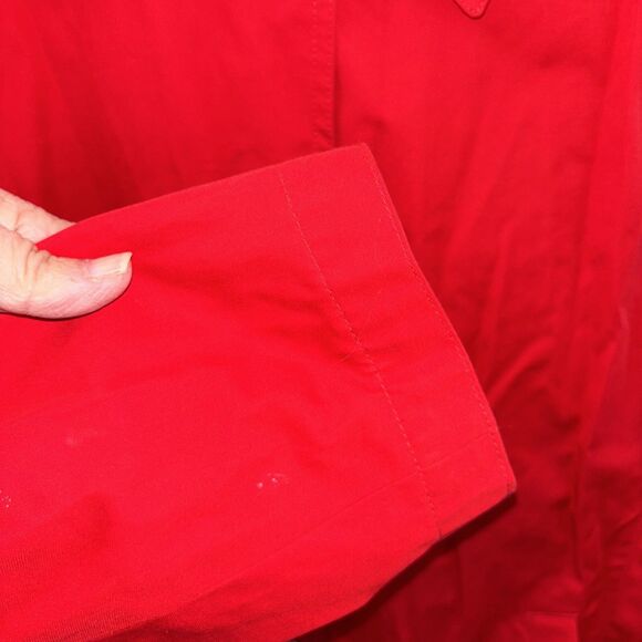 Michael Kors Red Rain Trench Coat Women L Lined Buckle Pockets Long Sleeve - Picture 5 of 14